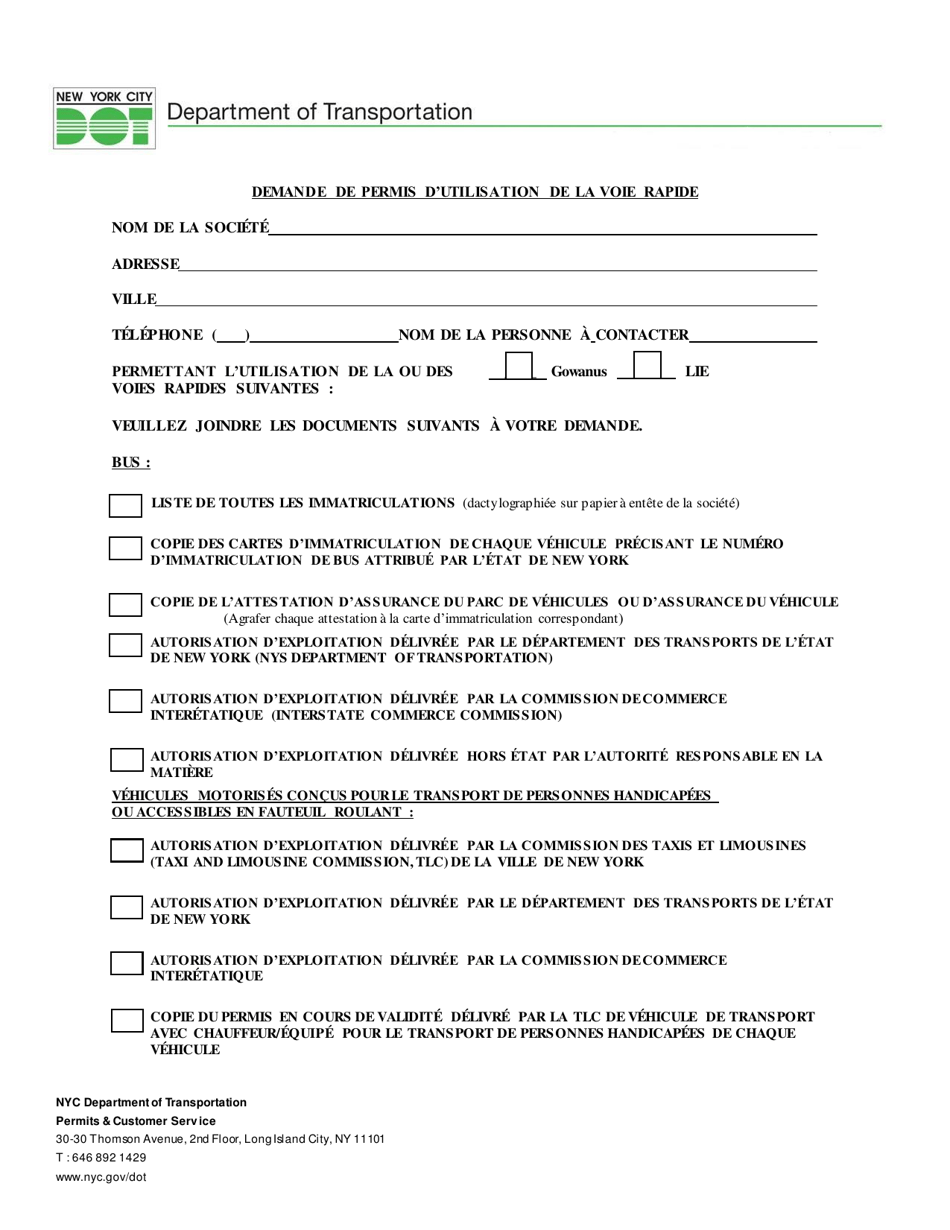 Express Lane Permit Application - New York City (French), Page 1
