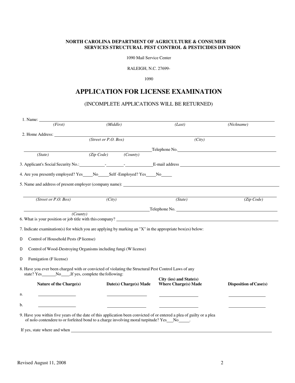 Application for License Examination - North Carolina, Page 2