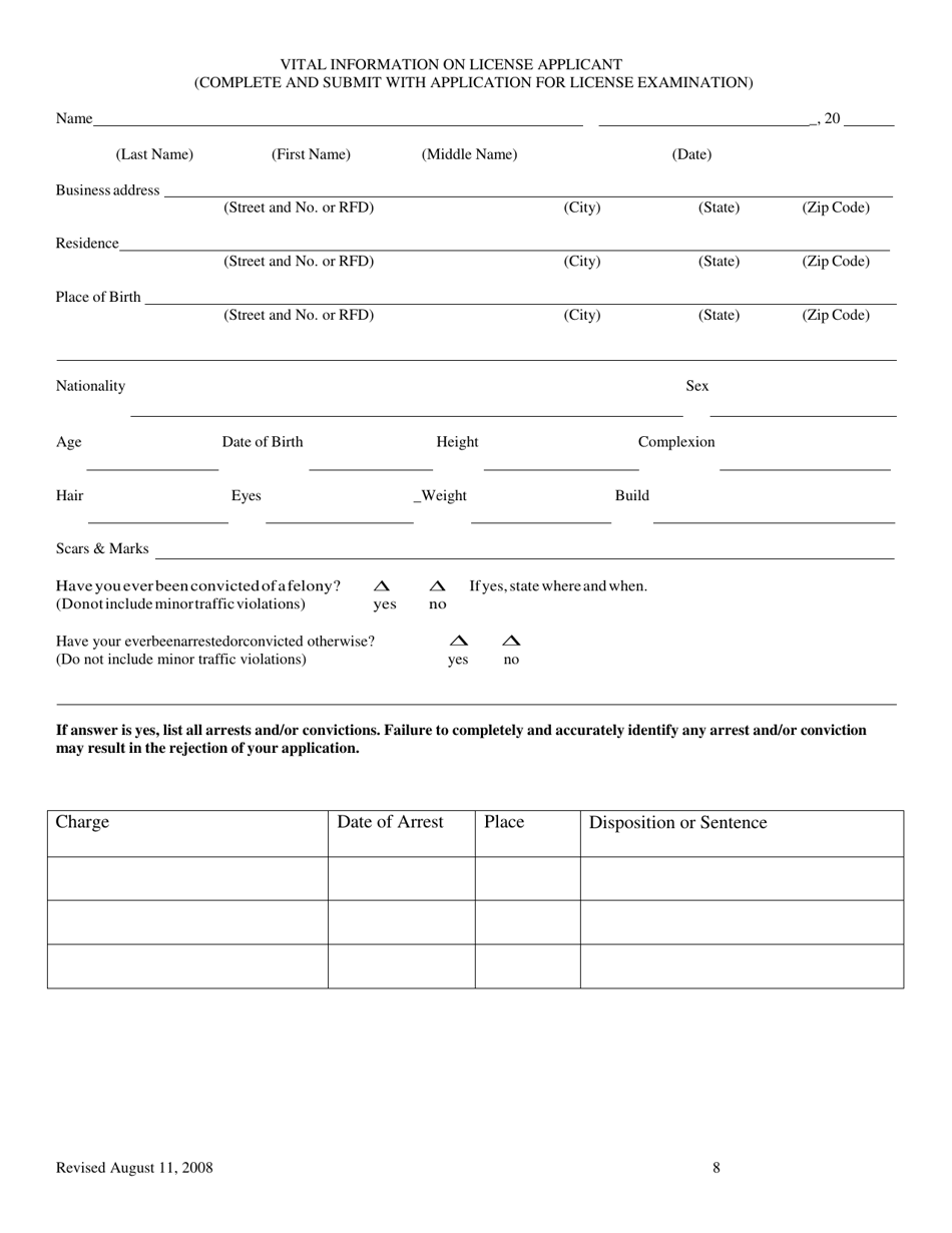 Application for License Examination - North Carolina, Page 8