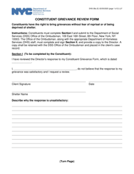 Document preview: Form DHS-38A Constituent Grievance Review Form - New York City