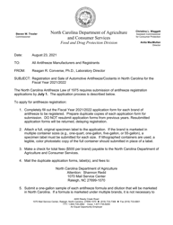 Document preview: Application for Nc Antifreeze Registration - North Carolina