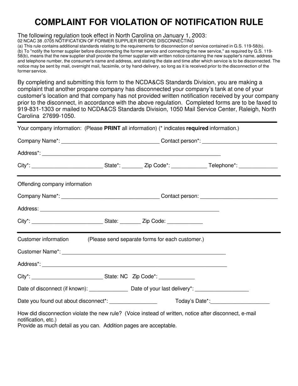 Complaint for Violation of Notification Rule - North Carolina, Page 1