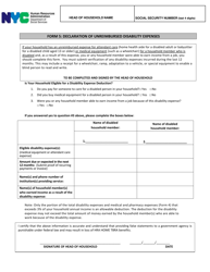 Form 5 &quot;Declaration of Un-reimbursed Disability Expenses&quot; - New York City