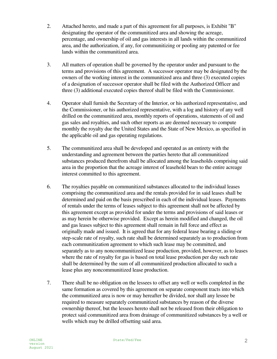 Communitization Agreement - State / Federal or State / Federal / Fee - New Mexico, Page 2
