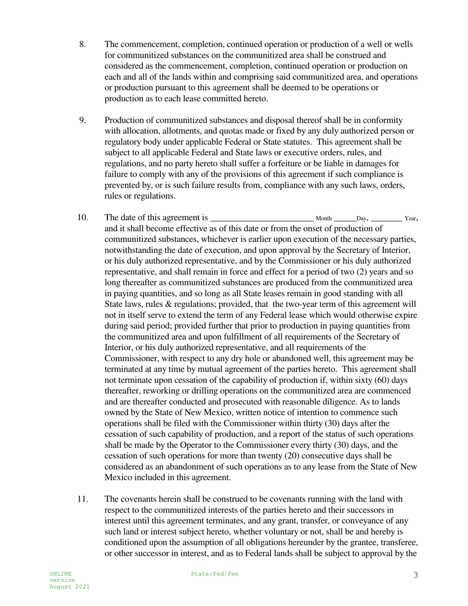 Communitization Agreement - State / Federal or State / Federal / Fee - New Mexico, Page 3