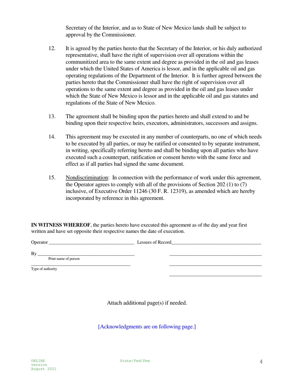 Communitization Agreement - State / Federal or State / Federal / Fee - New Mexico, Page 4