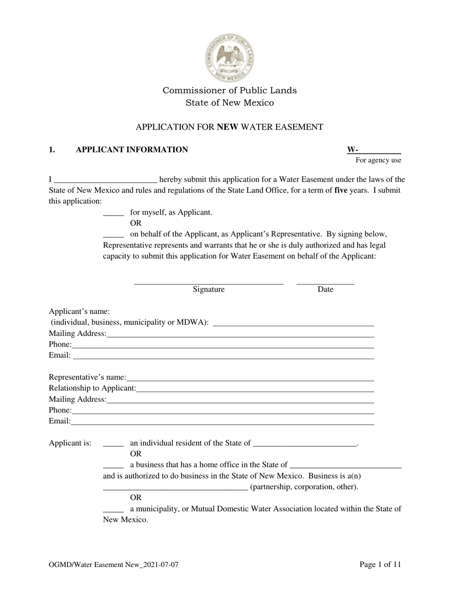 Application for New Water Easement - New Mexico, Page 1