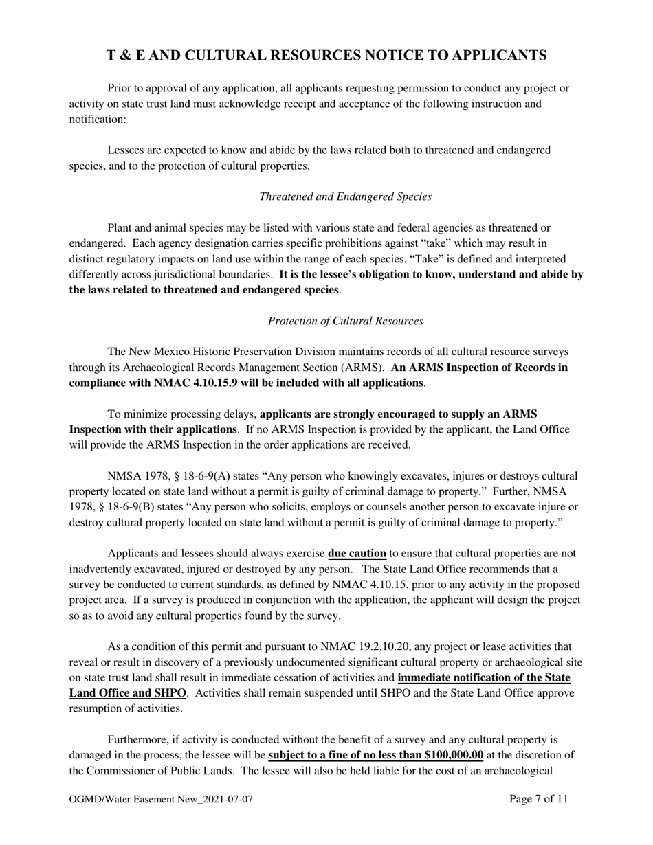 Application for New Water Easement - New Mexico, Page 7