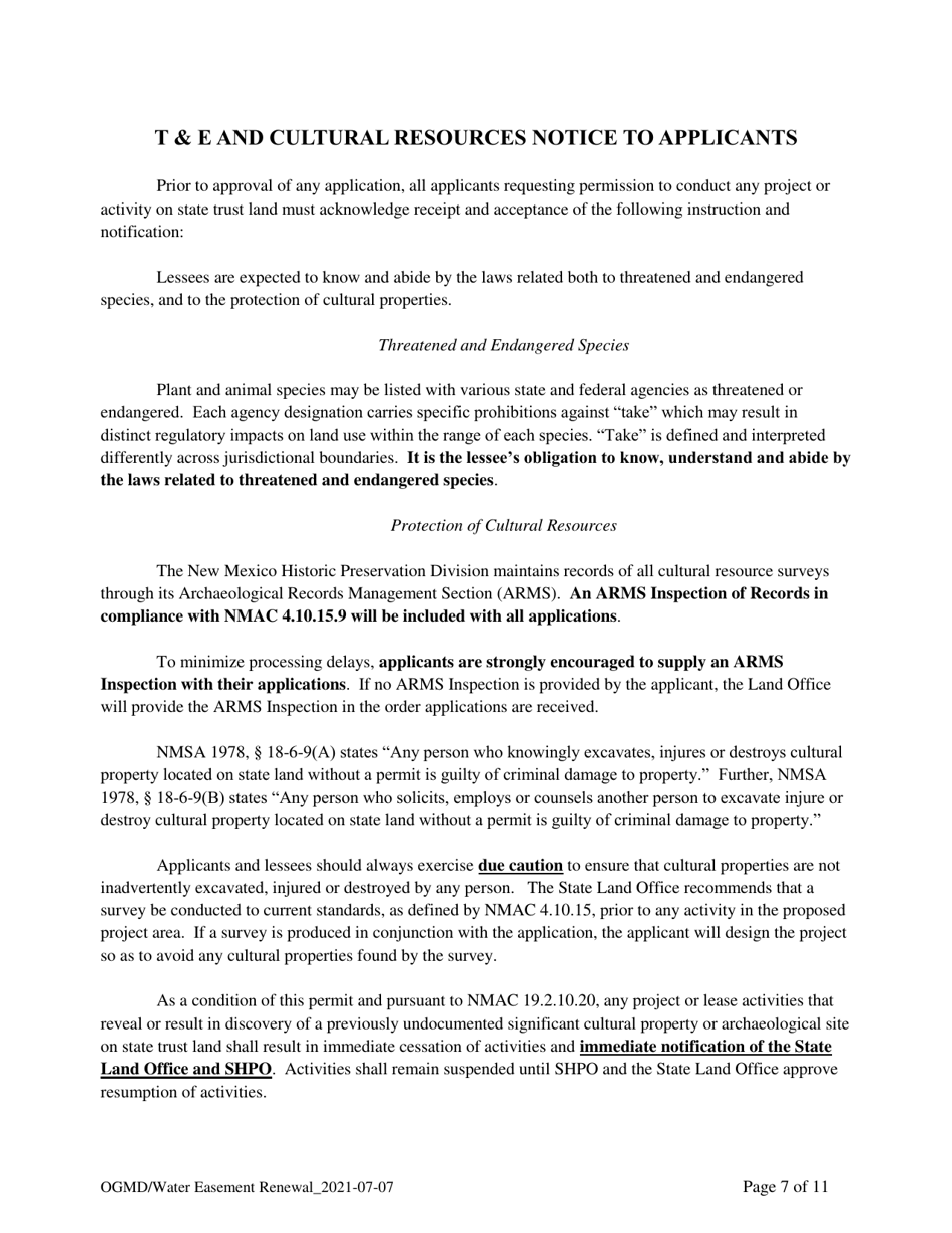 Application for Renewal of Water Easement - New Mexico, Page 7