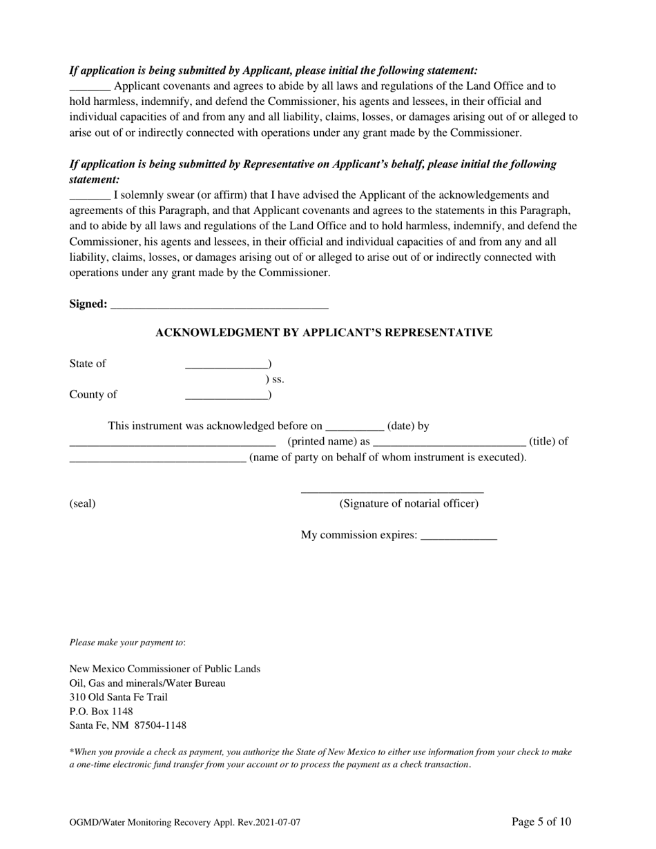 Application for Water Monitoring / Recovery Well Easement - New Mexico, Page 5