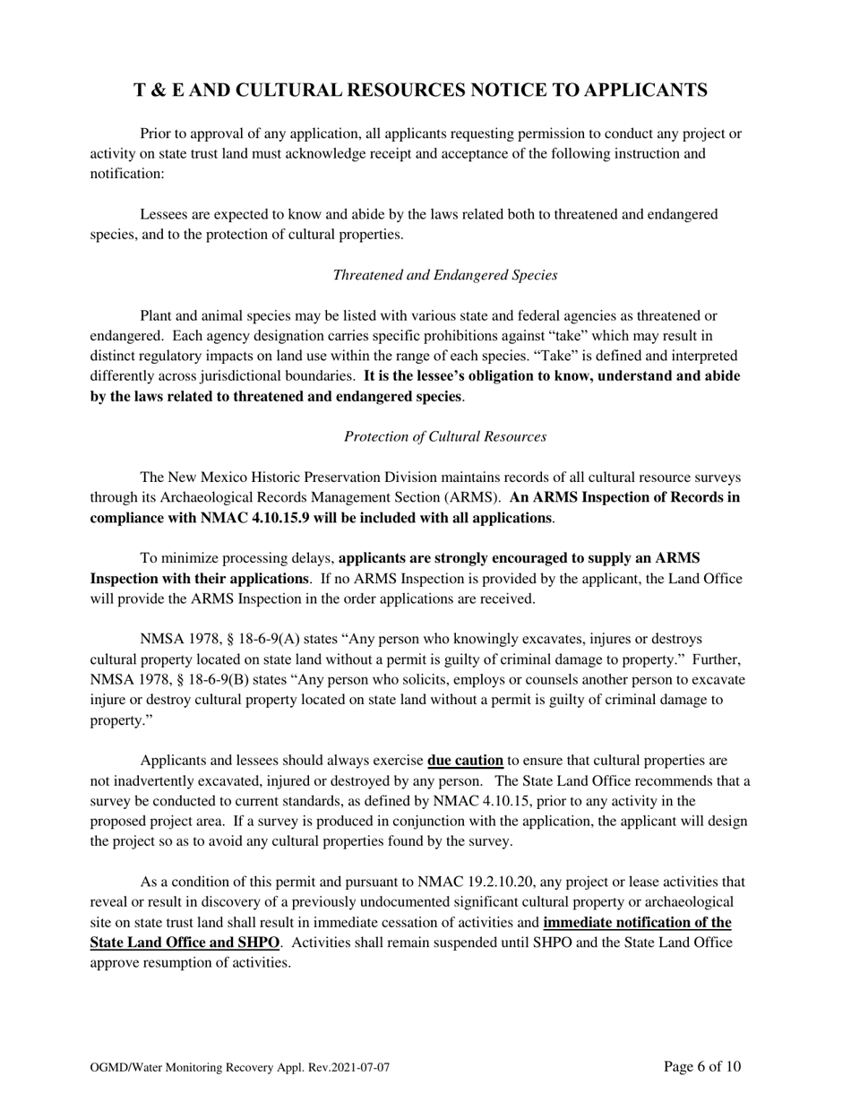 Application for Water Monitoring / Recovery Well Easement - New Mexico, Page 6