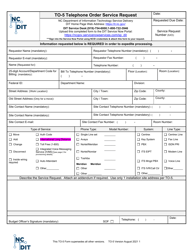 Form TO-5 &quot;Telephone Order Service Request&quot; - North Carolina