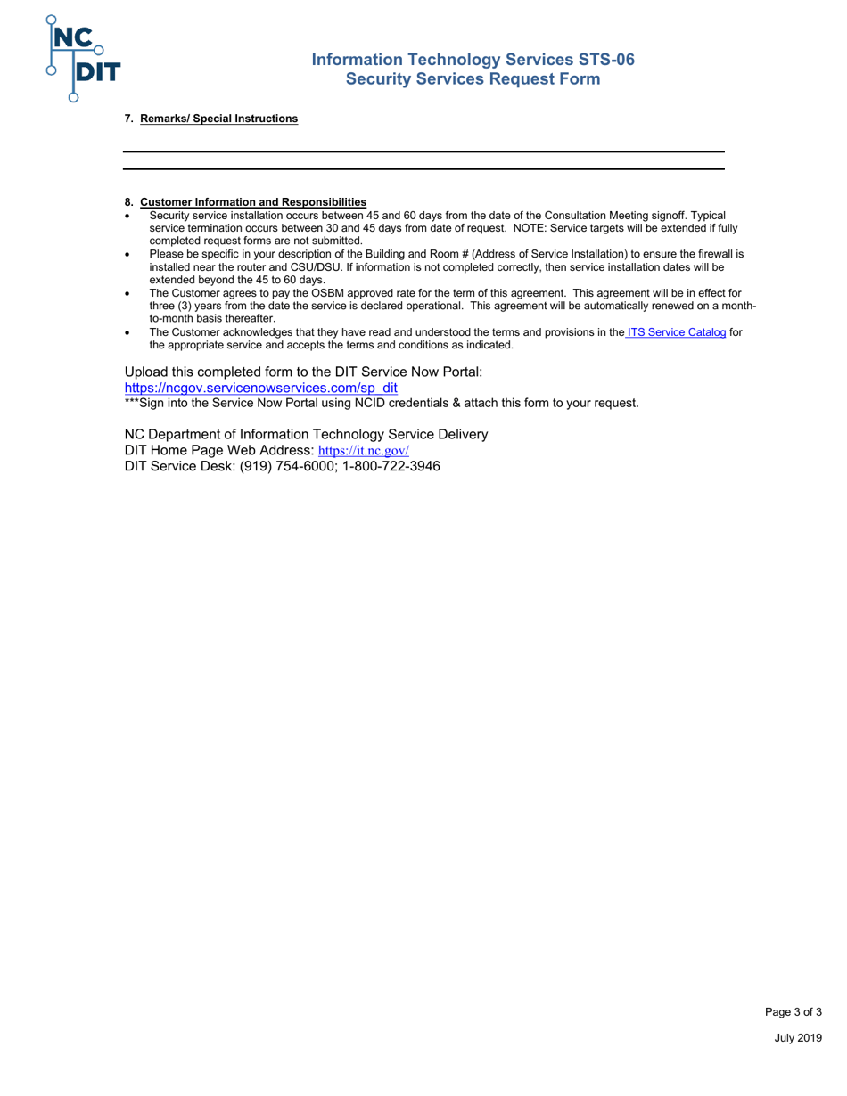 Form STS-06 Security Services Request Form - North Carolina, Page 3