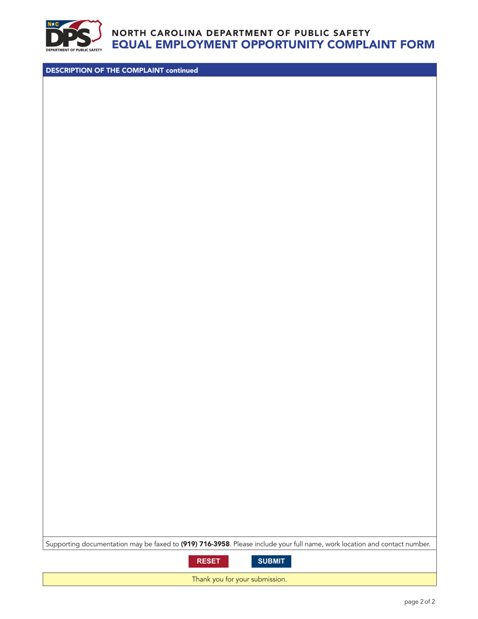 Equal Employment Opportunity Complaint Form - North Carolina, Page 2