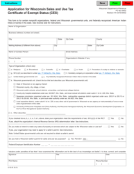 Document preview: Form S-103 Application for Wisconsin Sales and Use Tax Certificate of Exempt Status (Ces) - Wisconsin