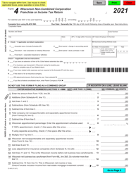 Form 4 (IC-040) &quot;Wisconsin Non-combined Corporation Franchise or Income Tax Return&quot; - Wisconsin, 2021