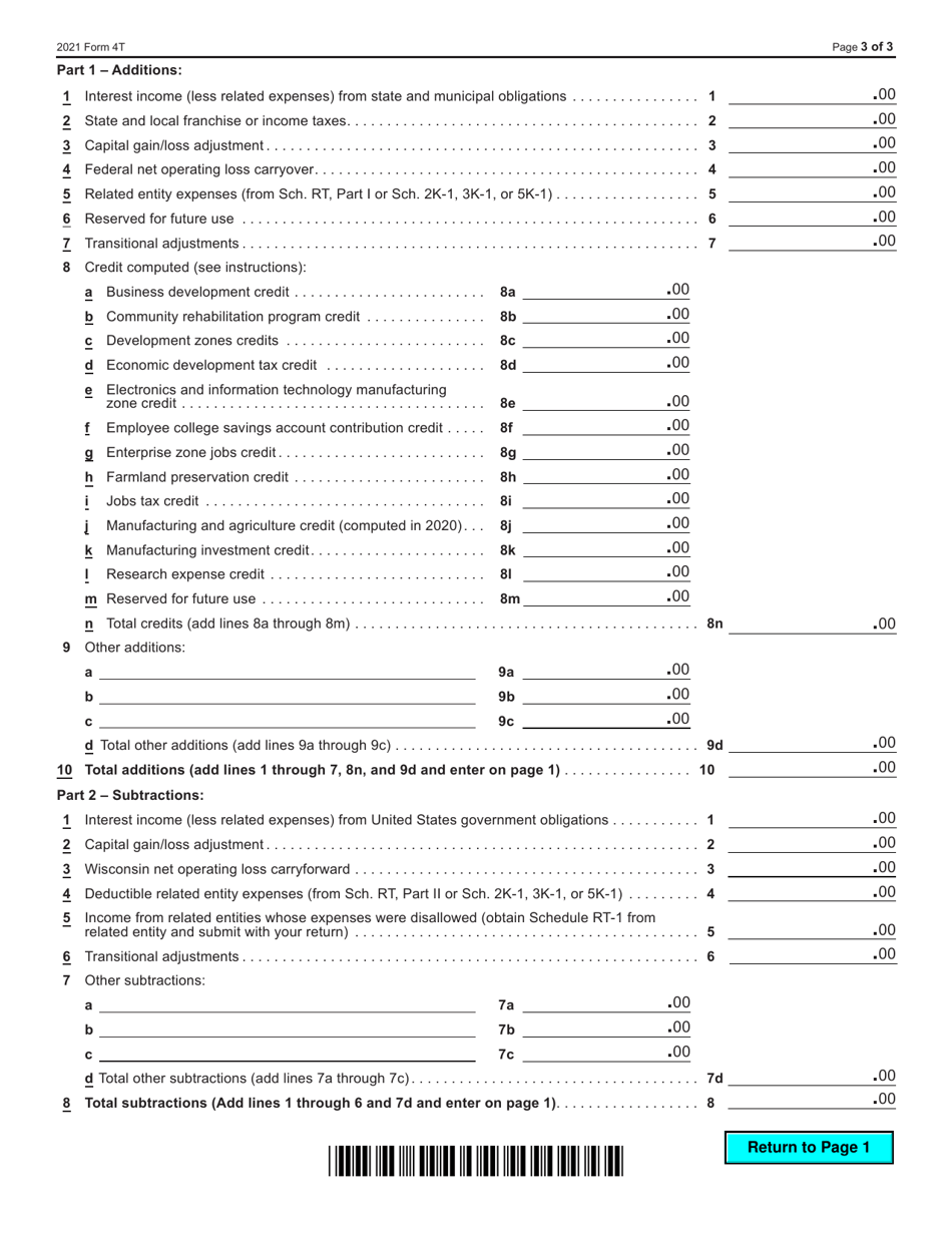 Form 4T (IC-002) Wisconsin Exempt Organization Business Franchise or Income Tax Return - Wisconsin, Page 3