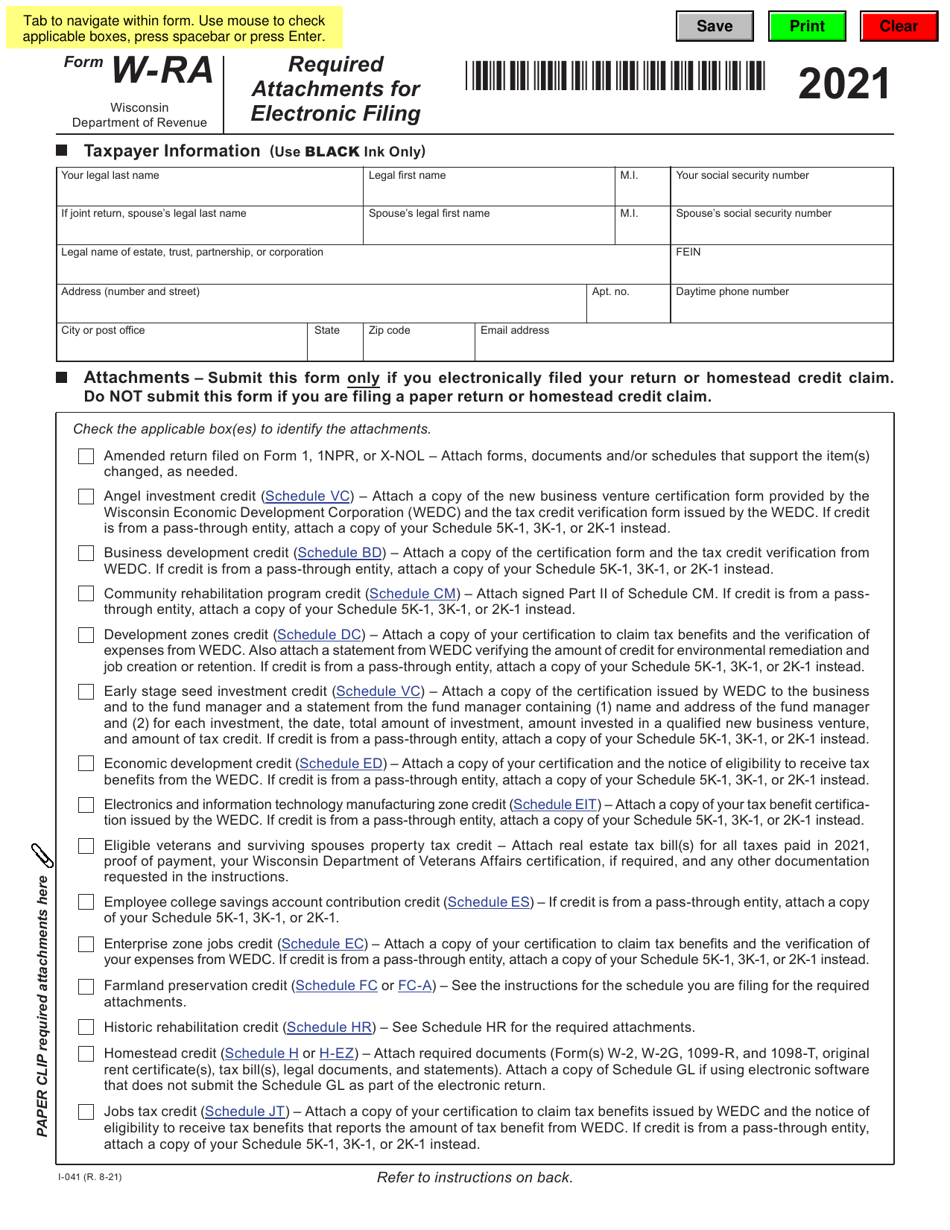 Form W-RA (I-041) Required Attachments for Electronic Filing - Wisconsin, Page 1