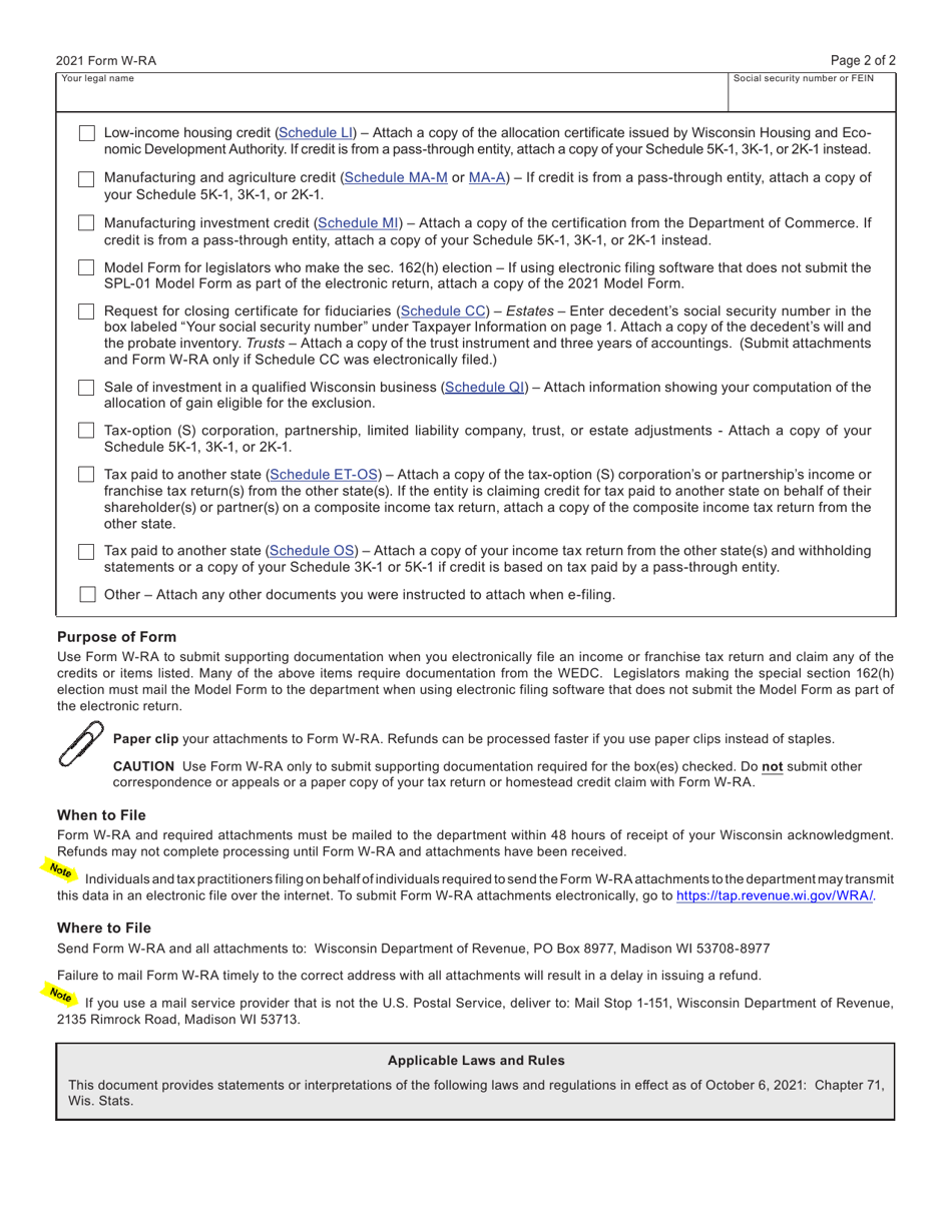 Form W-RA (I-041) Required Attachments for Electronic Filing - Wisconsin, Page 2