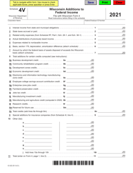 Document preview: Form IC-023 Schedule 4V Wisconsin Additions to Federal Income - Wisconsin