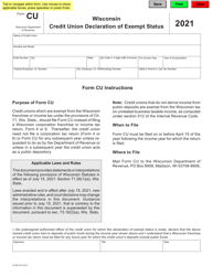 Form CU (IC-081) &quot;Wisconsin Credit Union Declaration of Exempt Status&quot; - Wisconsin, 2021