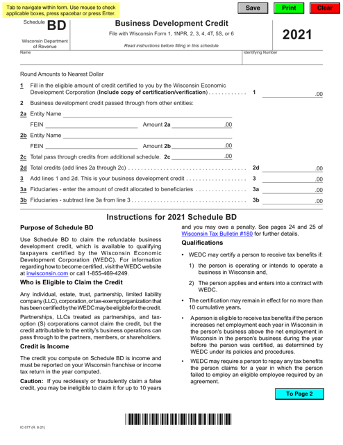Form IC-077 Schedule BD 2021 Printable Pdf