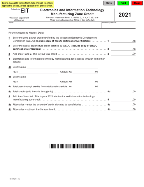 Form IC-834 Schedule EIT 2021 Printable Pdf