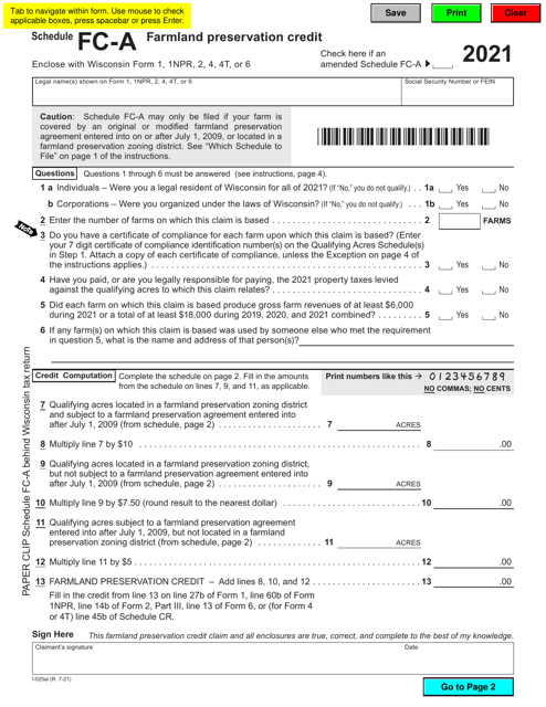 Form I-025AI Schedule FC-A 2021 Printable Pdf