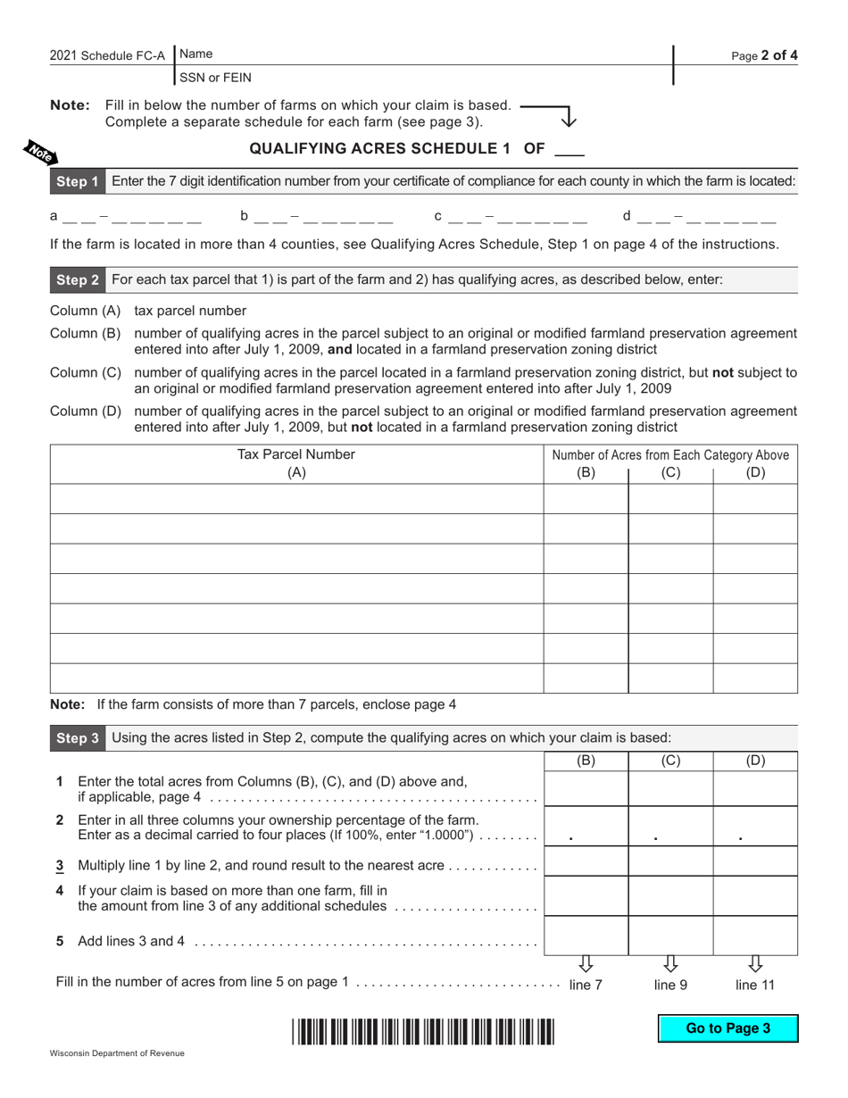 Form I-025AI Schedule FC-A Farmland Preservation Credit - Wisconsin, Page 2