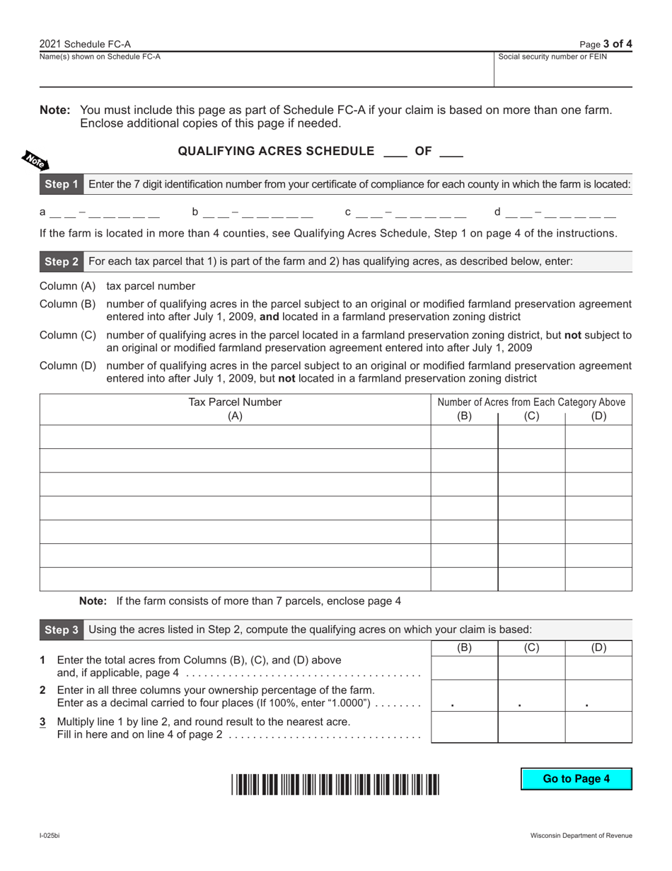 Form I-025AI Schedule FC-A Farmland Preservation Credit - Wisconsin, Page 3