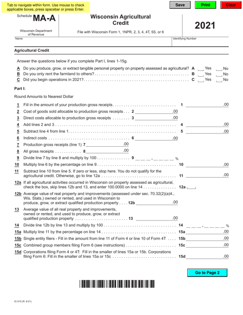 Form IC-015 Schedule MA-A 2021 Printable Pdf