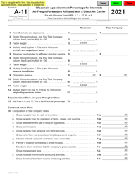 Form IC-309 Schedule A-11 Wisconsin Apportionment Percentage for Interstate Air Freight Forwarders Affiliated With a Direct Air Carrier - Wisconsin