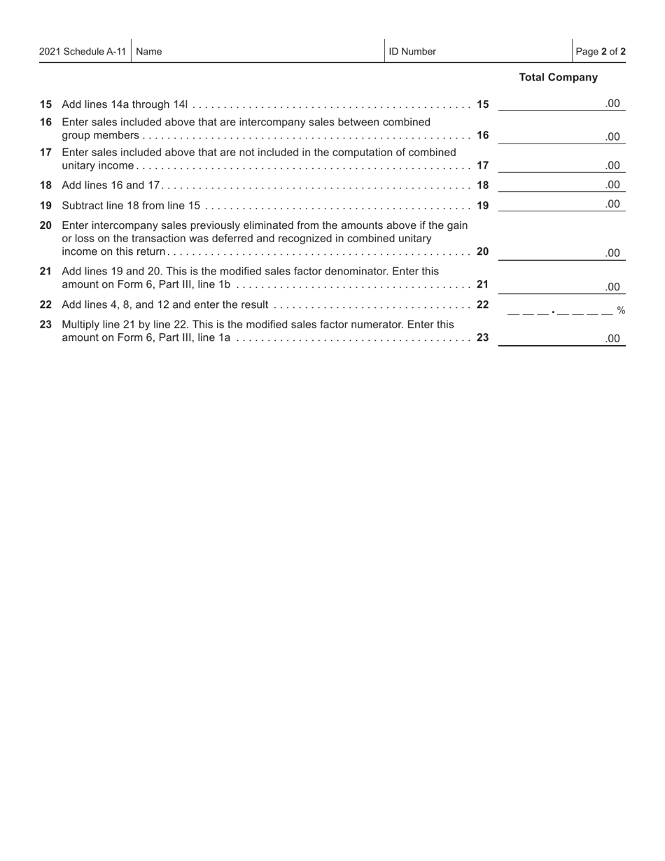 Form IC-309 Schedule A-11 Wisconsin Apportionment Percentage for Interstate Air Freight Forwarders Affiliated With a Direct Air Carrier - Wisconsin, Page 2