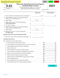 Form IC-301 Schedule A-03 Wisconsin Apportionment Percentage for Interstate Motor Carriers - Wisconsin