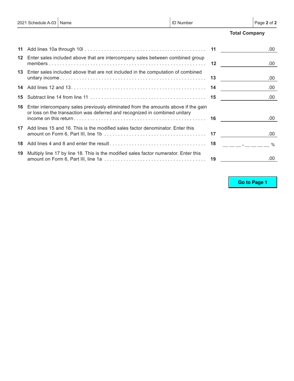 Form IC-301 Schedule A-03 Wisconsin Apportionment Percentage for Interstate Motor Carriers - Wisconsin, Page 2