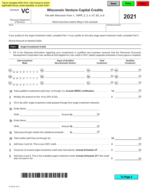 Form IC-039 Schedule VC 2021 Printable Pdf