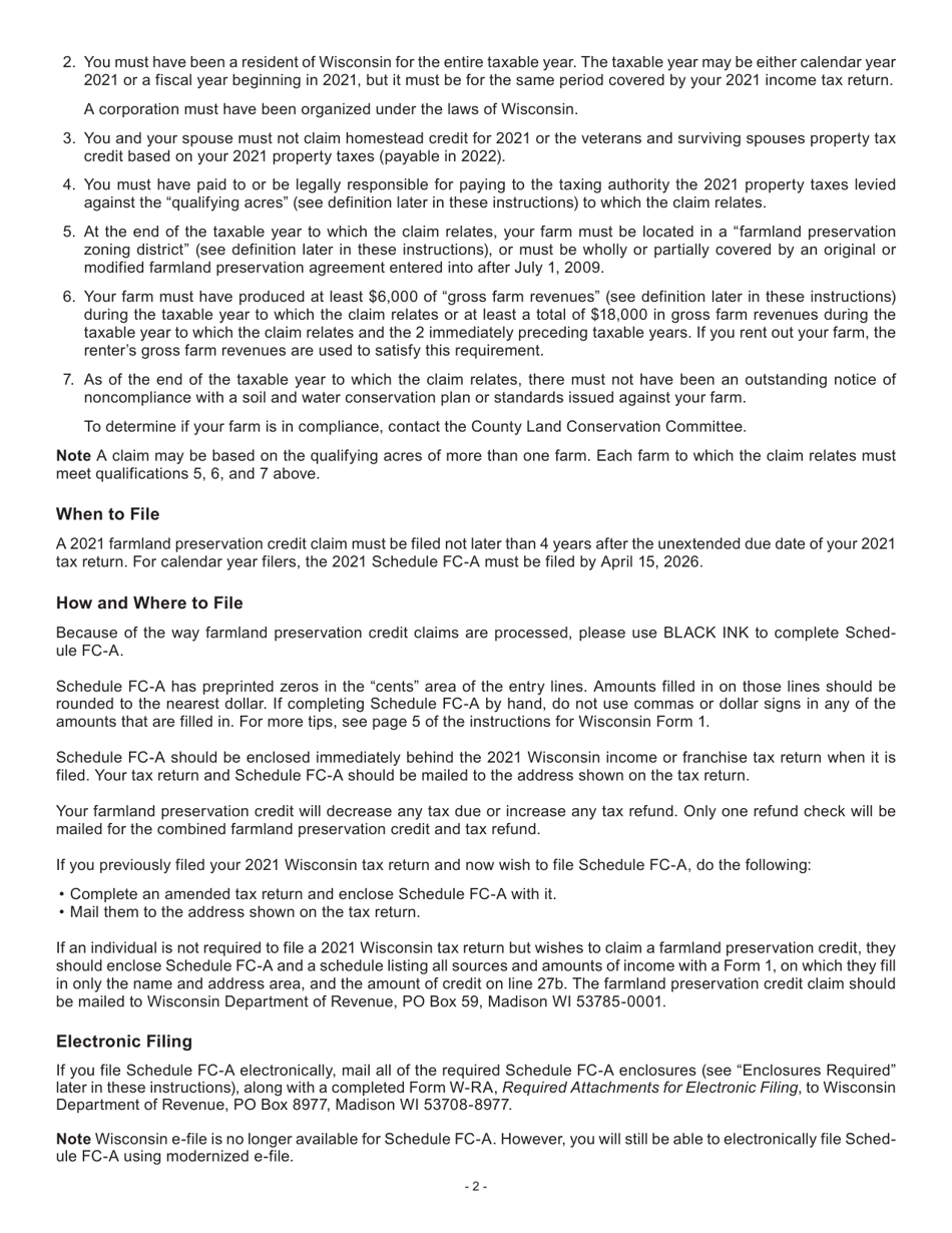Instructions for Form IC-025AI Schedule FC-A Farmland Preservation Credit - Wisconsin, Page 2