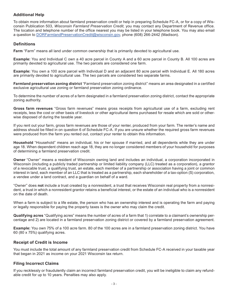Instructions for Form IC-025AI Schedule FC-A Farmland Preservation Credit - Wisconsin, Page 3