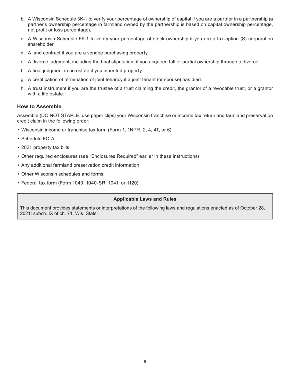 Instructions for Form IC-025AI Schedule FC-A Farmland Preservation Credit - Wisconsin, Page 5