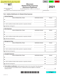 Form IC-075 Schedule RT Wisconsin Related Entity Expenses Disclosure Statement - Wisconsin