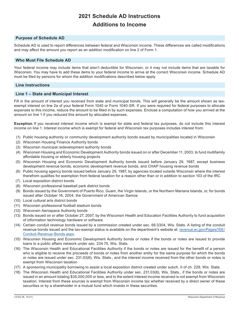 Download Instructions for Form 1, I0101 Schedule AD Additions to