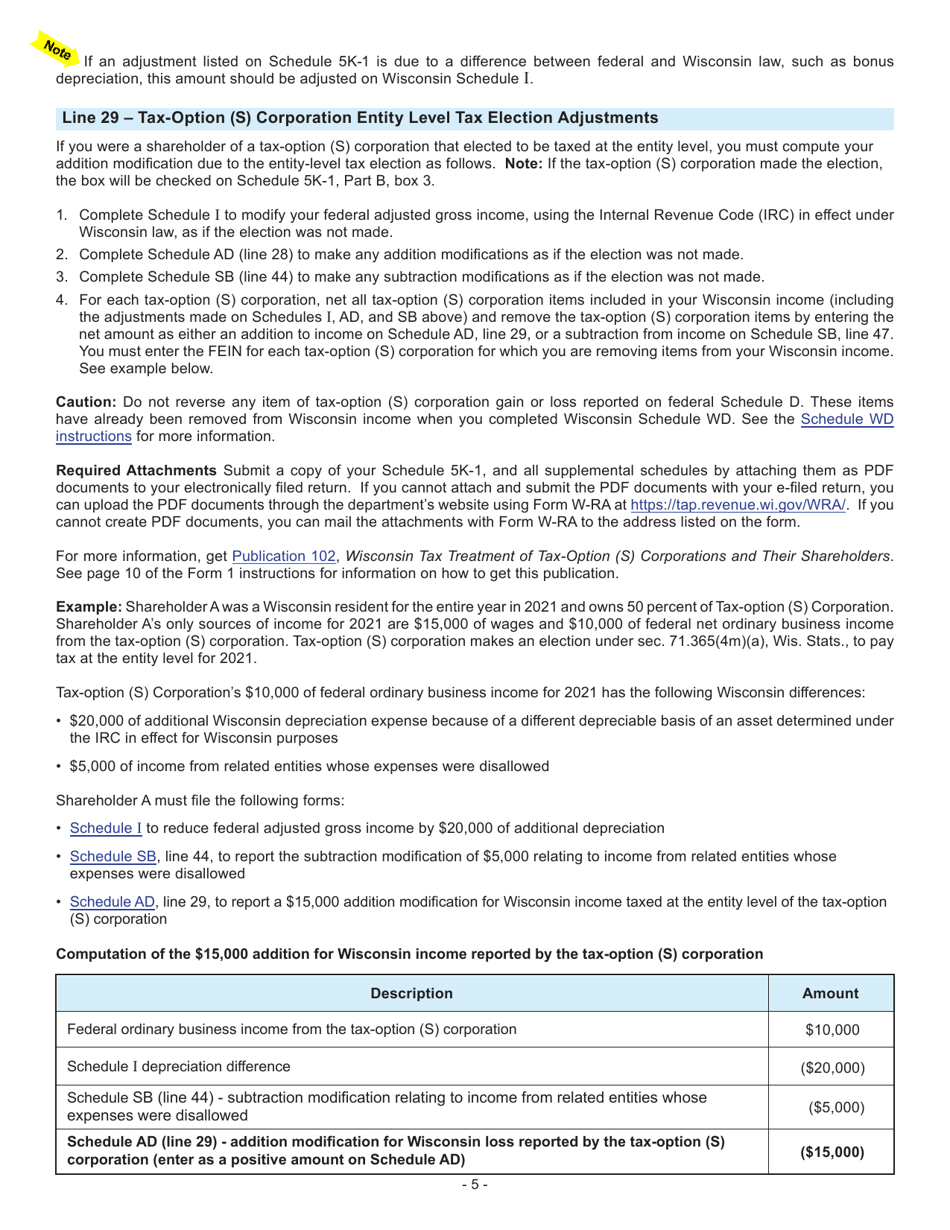 Instructions for Form 1, I-0101 Schedule AD Additions to Income - Wisconsin, Page 5