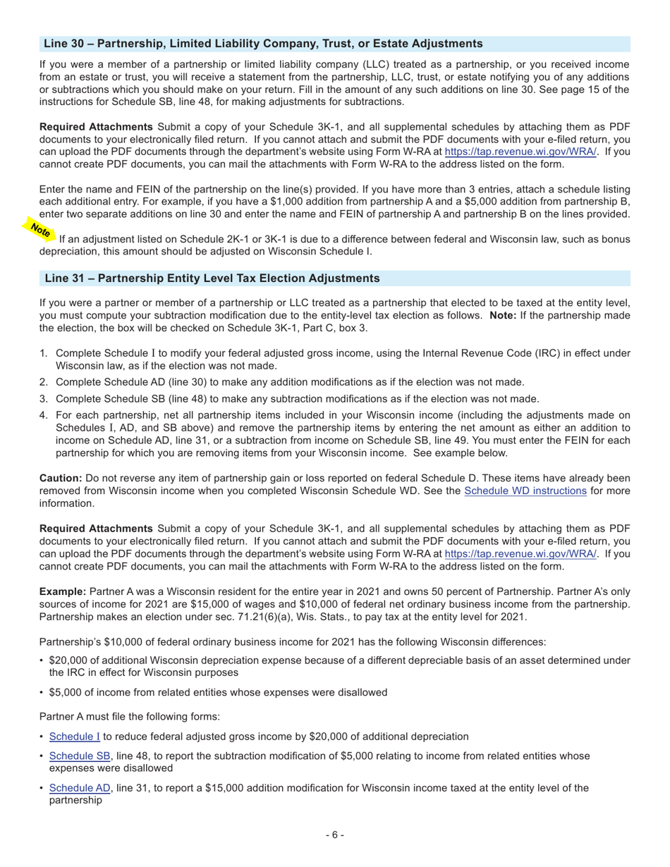 Instructions for Form 1, I-0101 Schedule AD Additions to Income - Wisconsin, Page 6