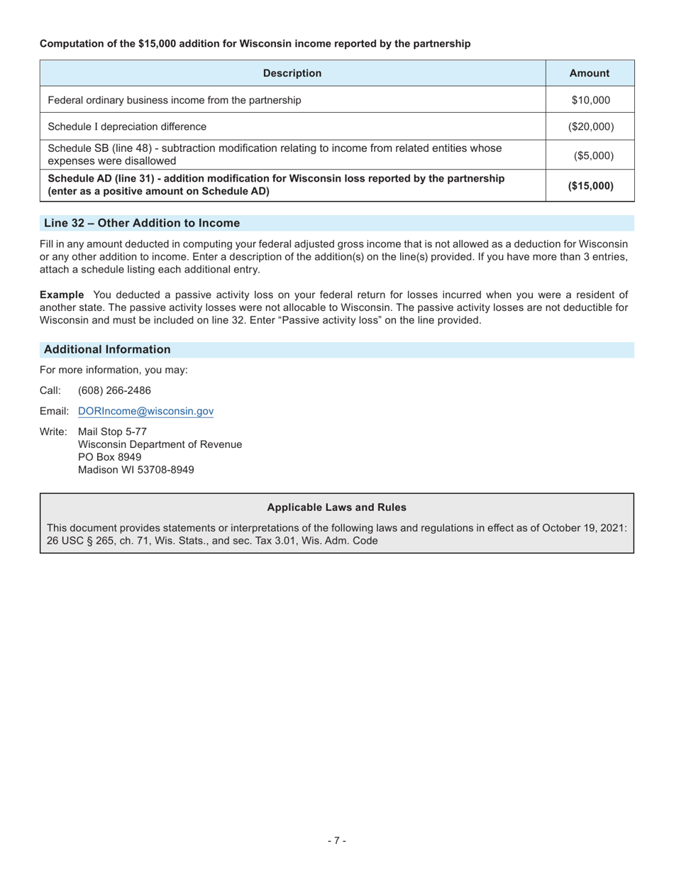 Instructions for Form 1, I-0101 Schedule AD Additions to Income - Wisconsin, Page 7