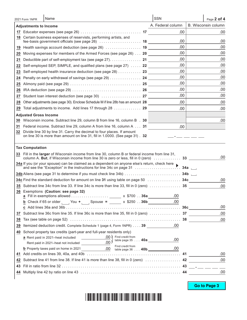 Form 1NPR (I-050I) Nonresident  Part-Year Resident Wisconsin Income Tax - Wisconsin, Page 2