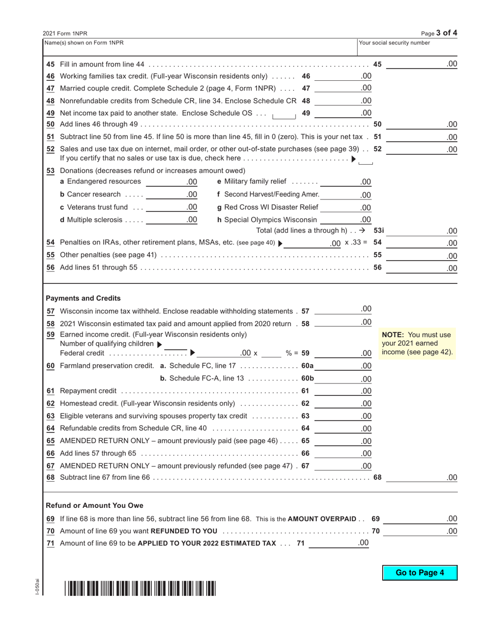 Form 1npr I 050i 2021 Fill Out Sign Online And Download Fillable Pdf Wisconsin 1001