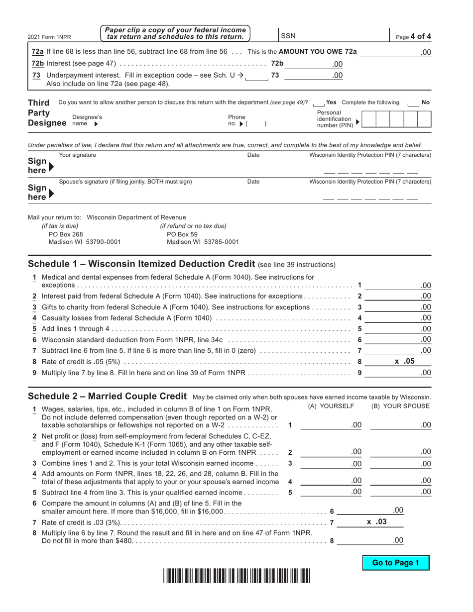 Form 1NPR (I-050I) Nonresident  Part-Year Resident Wisconsin Income Tax - Wisconsin, Page 4