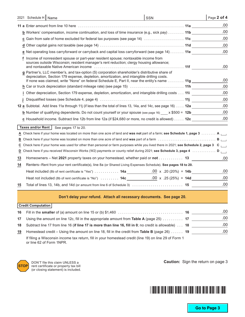 Form I-016I Schedule H Wisconsin Homestead Credit - Wisconsin, Page 3