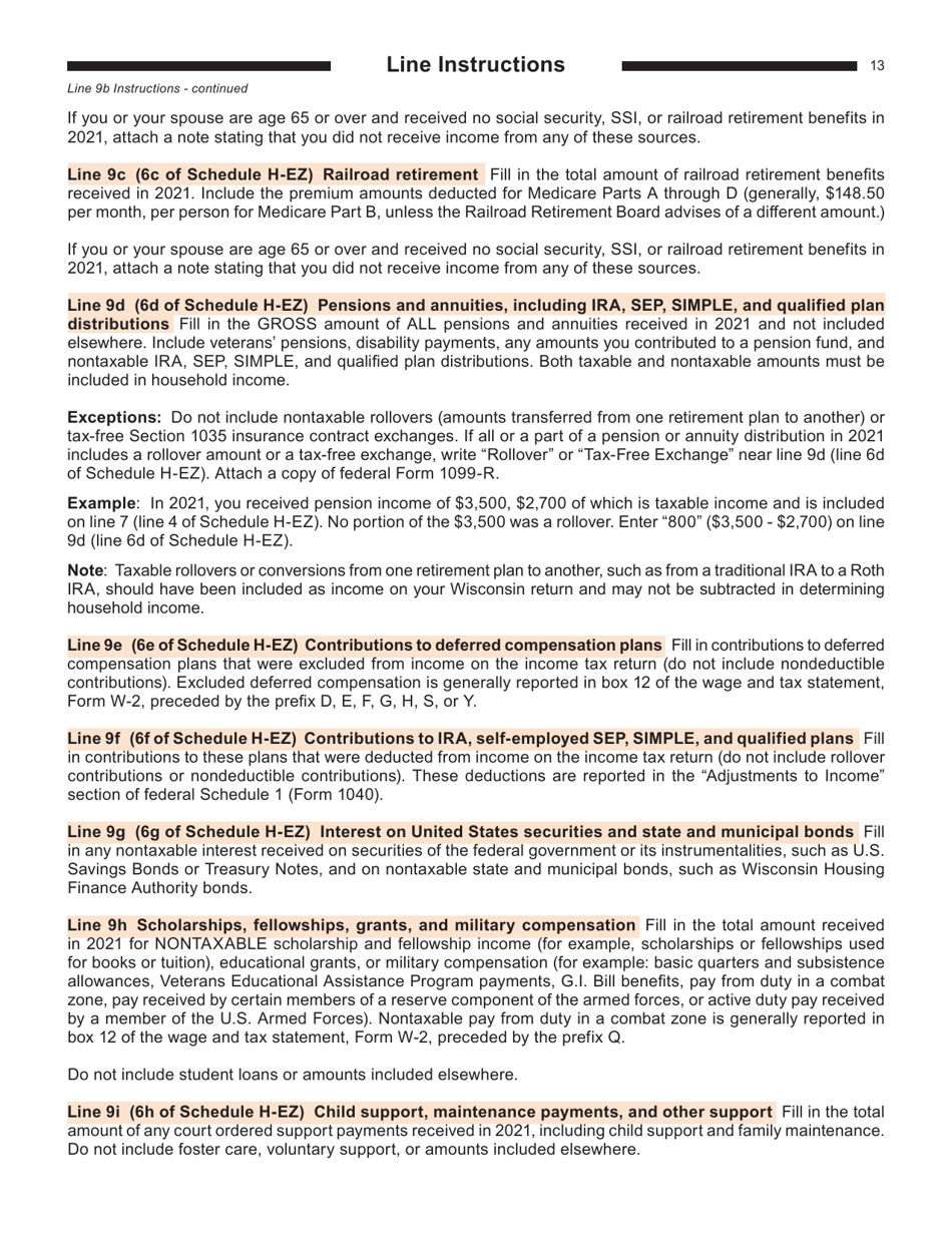 Instructions for Form I-015, I-016 Schedule H, H-EZ - Wisconsin, Page 13