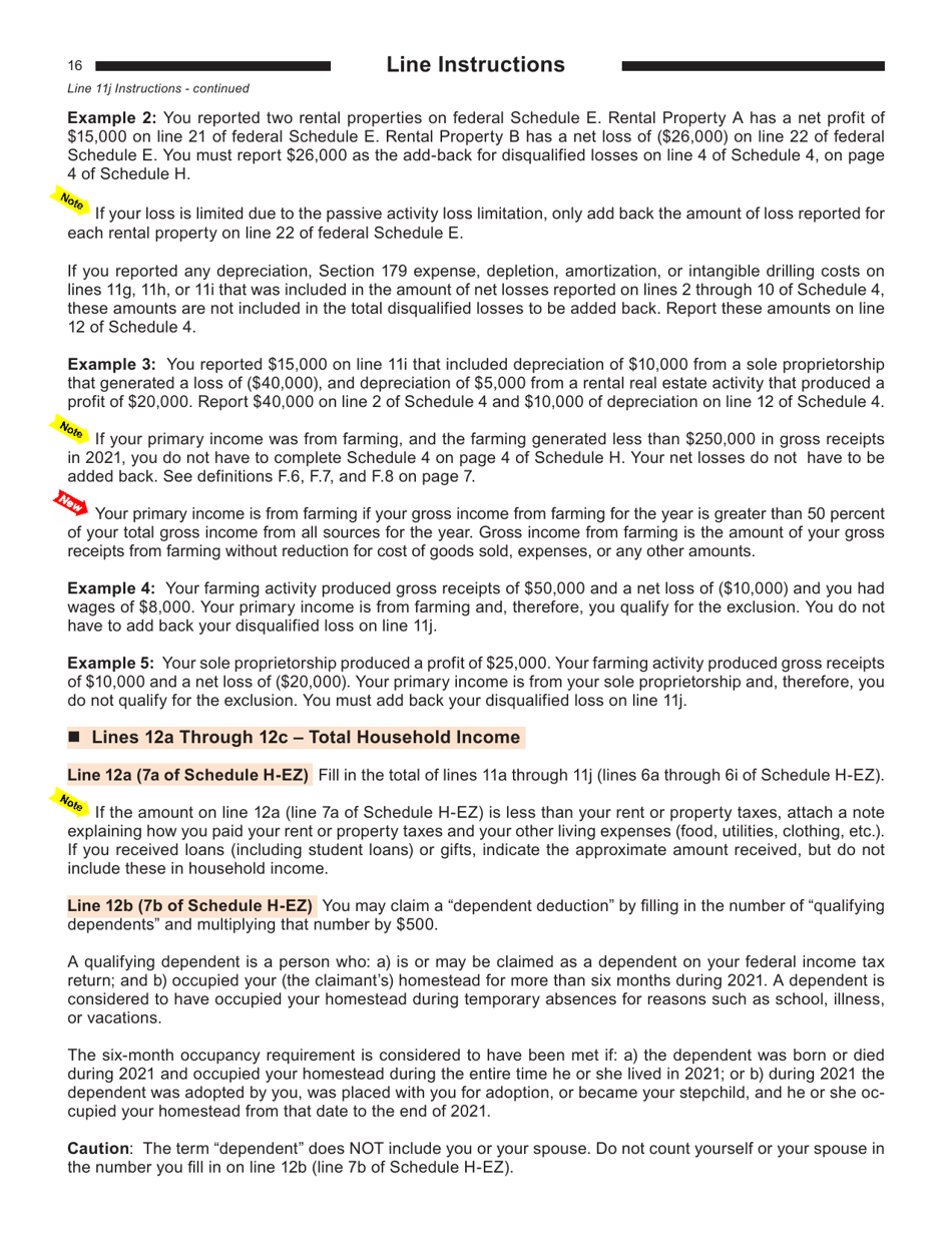 Download Instructions for Form I015, I016 Schedule H, HEZ PDF, 2021